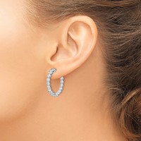 Sterling Shimmer Sterling Silver Rhodium-plated 30 Stone 2.3mm CZ in and Out Round Hinged Hoop Earrings view 3