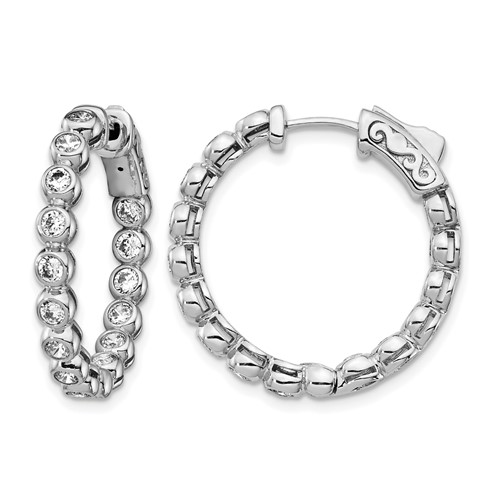 Sterling Shimmer Sterling Silver Rhodium-plated 30 Stone 2.3mm CZ in and Out Round Hinged Hoop Earrings