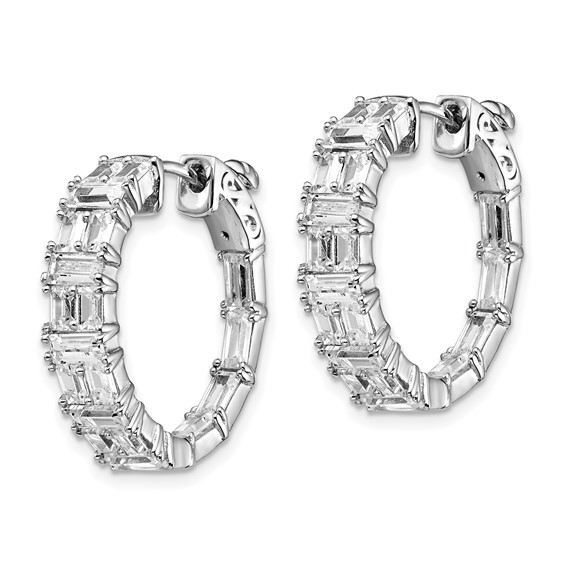 Sterling Shimmer Sterling Silver Rhodium-plated 42 Stone 2x3mm CZ In and Out Round Hinged Hoop Earrings
