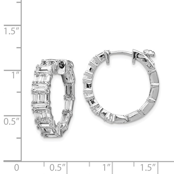 Sterling Shimmer Sterling Silver Rhodium-plated 42 Stone 2x3mm CZ In and Out Round Hinged Hoop Earrings