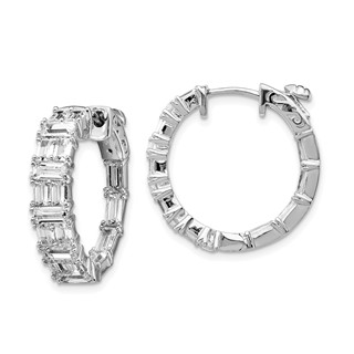 Sterling Shimmer Sterling Silver Rhodium-plated 42 Stone 2x3mm CZ In and Out Round Hinged Hoop Earrings