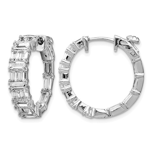 Sterling Shimmer Sterling Silver Rhodium-plated 42 Stone 2x 3mm CZ in and Out Round Hinged Hoop Earrings
