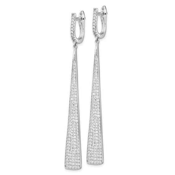 Sterling Shimmer Sterling Silver Rhodium-plated 228 Stone Pavé CZ Triangle Dangle Hinged Post Earrings