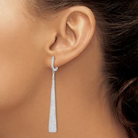 Sterling Shimmer Sterling Silver Rhodium-plated 228 Stone Pavé CZ Triangle Dangle Hinged Post Earrings view 3