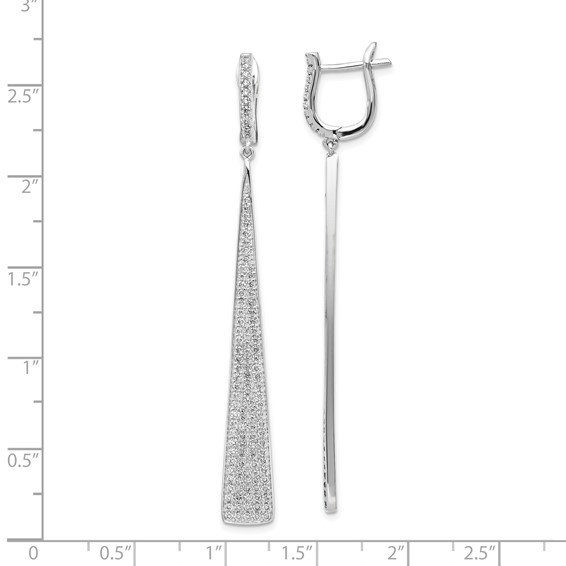 Sterling Shimmer Sterling Silver Rhodium-plated 228 Stone Pavé CZ Triangle Dangle Hinged Post Earrings