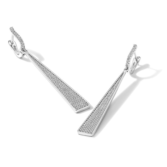 Sterling Shimmer Sterling Silver Rhodium-plated 228 Stone Pavé CZ Triangle Dangle Hinged Post Earrings