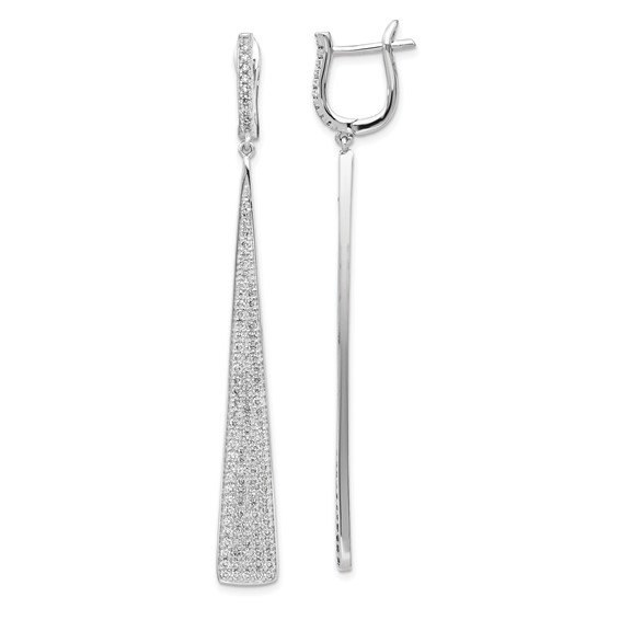 Sterling Shimmer Sterling Silver Rhodium-plated 228 Stone Pavé CZ Triangle Dangle Hinged Post Earrings