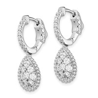 Sterling Shimmer Sterling Silver Rhodium-plated 30 Stone CZ Teardrop Dangle Hinged Hoop Earrings view 2