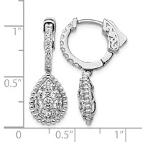 Sterling Shimmer Sterling Silver Rhodium-plated 30 Stone CZ Teardrop Dangle Hinged Hoop Earrings view 4