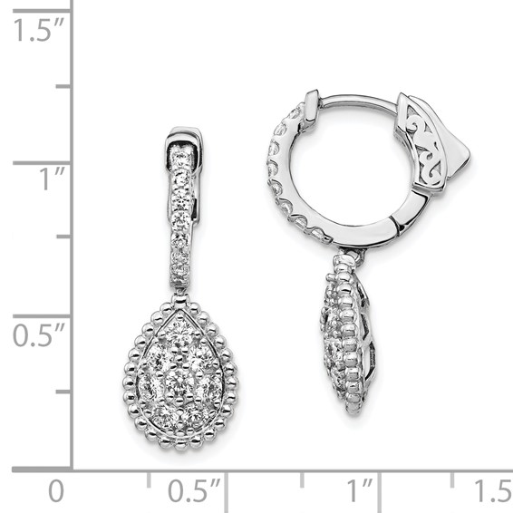 Sterling Shimmer Sterling Silver Rhodium-plated 30 Stone CZ Teardrop Dangle Hinged Hoop Earrings