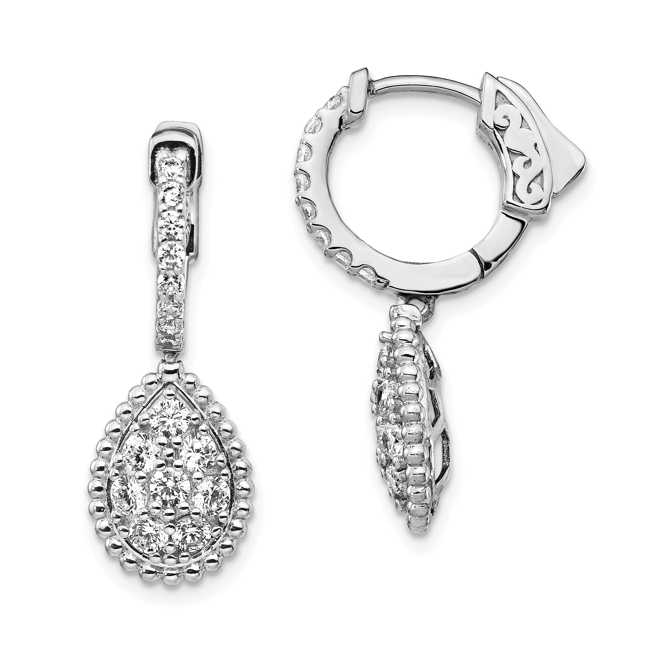 Sterling Shimmer Silver 30 Stone CZ Teardrop Dangle Hinged Sterling Shimmer Silver 30 Stone CZ Teardrop Dangle Hinged