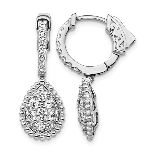 Sterling Shimmer Sterling Silver Rhodium-plated 30 Stone CZ Teardrop Dangle Hinged Hoop Earrings