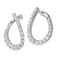 Sterling Shimmer Sterling Silver Rhodium-plated 40 Stone CZ Front and Back Teardrop Hinged Hoop Earrings view 2