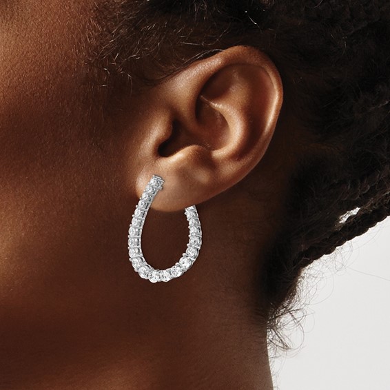 Sterling Silver CZ Teardrop Hinged Hoops