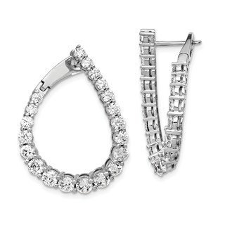 Sterling Silver CZ Teardrop Hinged Hoops