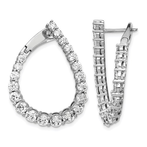 Sterling Shimmer Sterling Silver Rhodium-plated 40 Stone CZ Front and Back Teardrop Hinged Hoop Earrings
