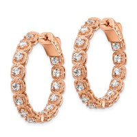 Sterling Shimmer Sterling Silver Rose-tone Rose Flash Gold-plated 28 Stone 2.5mm CZ in and Out Round Hinged Hoop Earrings view 2
