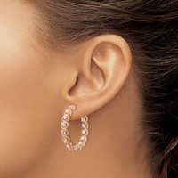 Sterling Shimmer Sterling Silver Rose-tone Rose Flash Gold-plated 28 Stone 2.5mm CZ in and Out Round Hinged Hoop Earrings view 3
