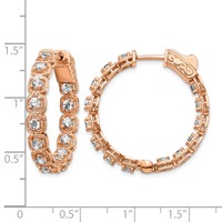 Sterling Shimmer Sterling Silver Rose-tone Rose Flash Gold-plated 28 Stone 2.5mm CZ in and Out Round Hinged Hoop Earrings view 4