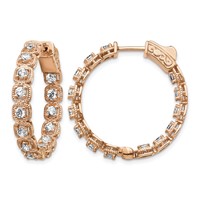 Sterling Shimmer Sterling Silver Rose-tone Rose Flash Gold-plated 28 Stone 2.5mm CZ in and Out Round Hinged Hoop Earrings view 1