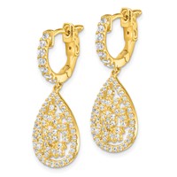 Sterling Shimmer Sterling Silver Gold-tone Flash Gold-plated 126 Stone CZ Teardrop Dangle Hinged Hoop Earrings view 2