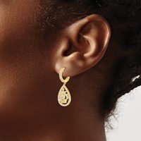 Sterling Shimmer Sterling Silver Gold-tone Flash Gold-plated 126 Stone CZ Teardrop Dangle Hinged Hoop Earrings view 3