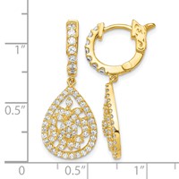 Sterling Shimmer Sterling Silver Gold-tone Flash Gold-plated 126 Stone CZ Teardrop Dangle Hinged Hoop Earrings view 4