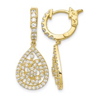 Sterling Shimmer Sterling Silver Gold-tone Flash Gold-plated 126 Stone CZ Teardrop Dangle Hinged Hoop Earrings view 1