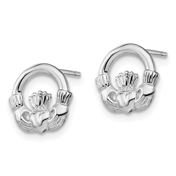 De-Ani Sterling Silver Rhodium-Plated Polished Claddagh Post Earrings