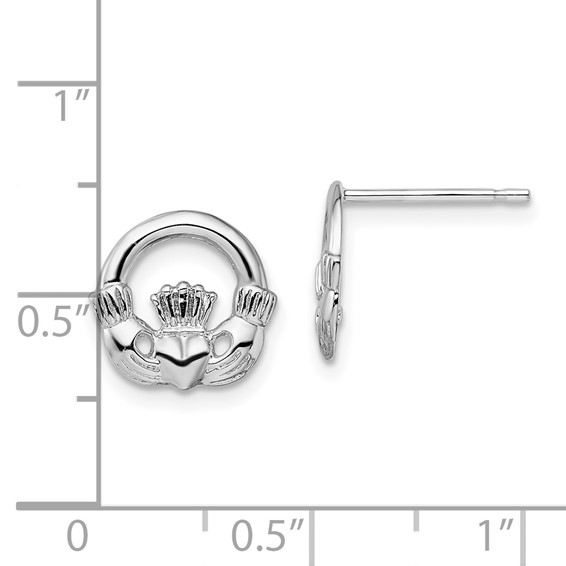 De-Ani Sterling Silver Rhodium-Plated Polished Claddagh Post Earrings