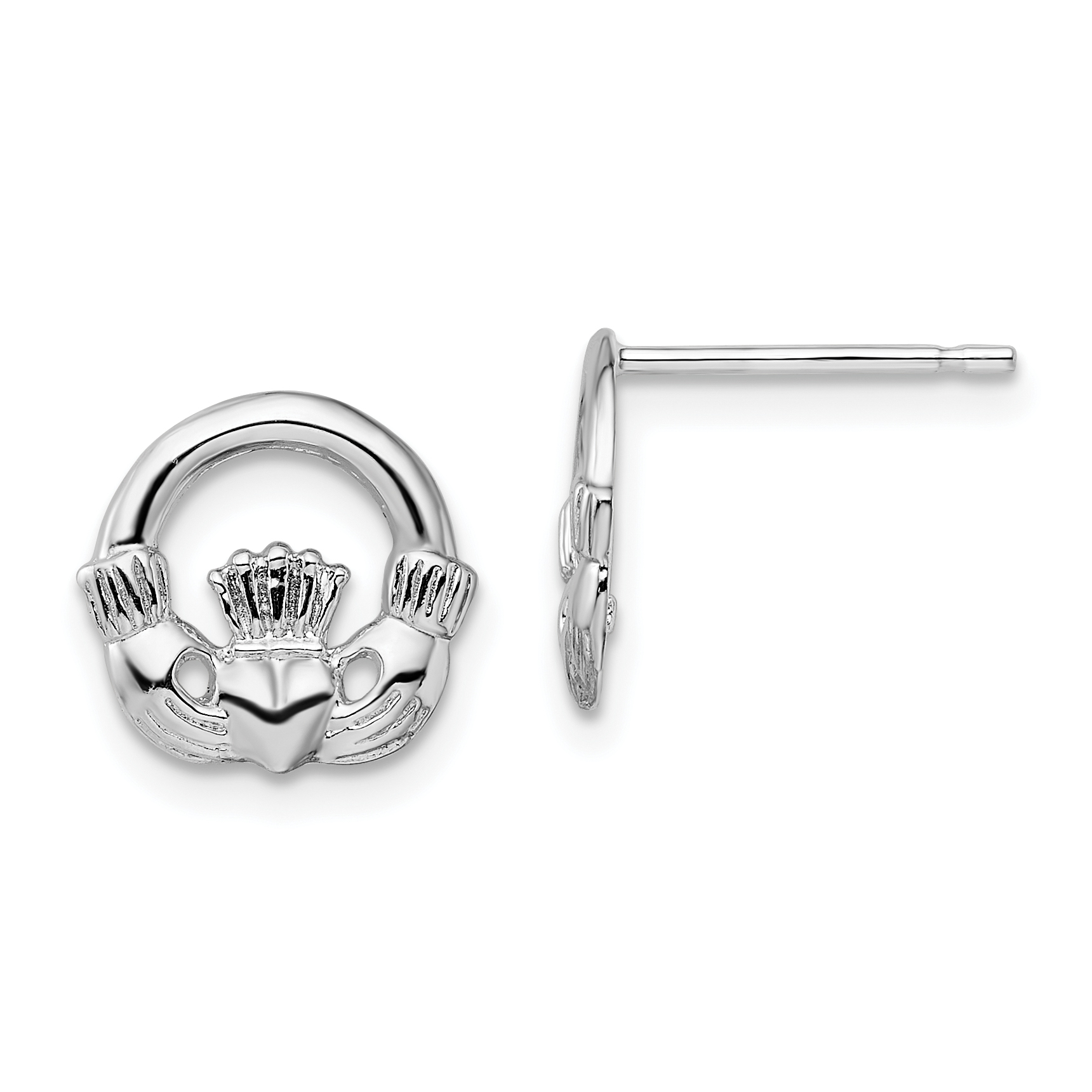 De-Ani Sterling Silver Rhodium-Plated Polished Claddagh Post Earrings (QE15469)