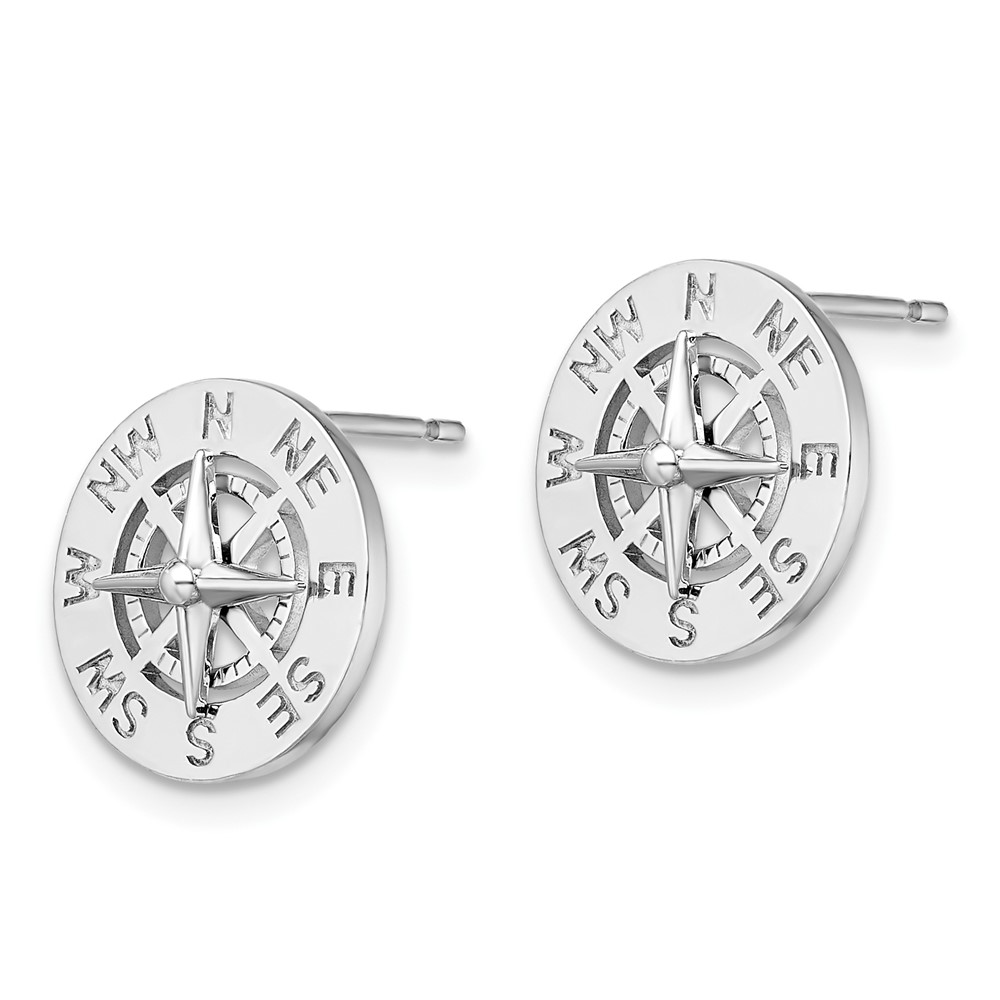 De-Ani Sterling Silver Rhodium-Plated Mini Nautical Compass Post Earrings (QE15471)
