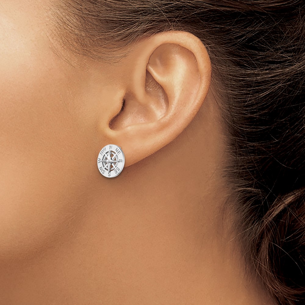 De-Ani Sterling Silver Rhodium-Plated Mini Nautical Compass Post Earrings (QE15471)