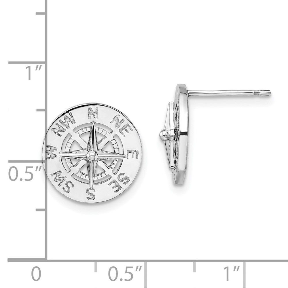 De-Ani Sterling Silver Rhodium-Plated Mini Nautical Compass Post Earrings (QE15471)