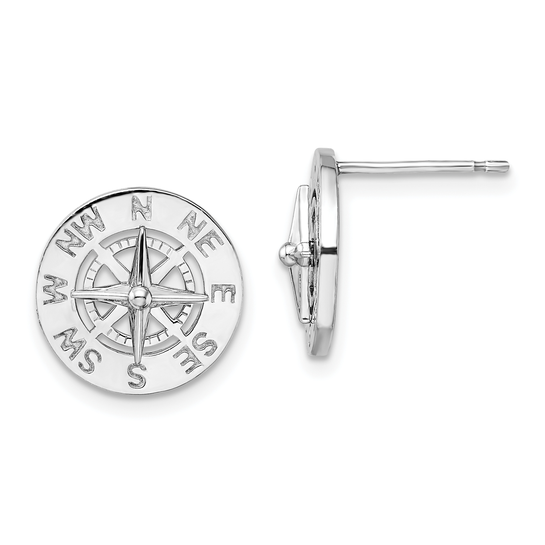 De-Ani Sterling Silver Rhodium-Plated Mini Nautical Compass Post Earrings (QE15471)