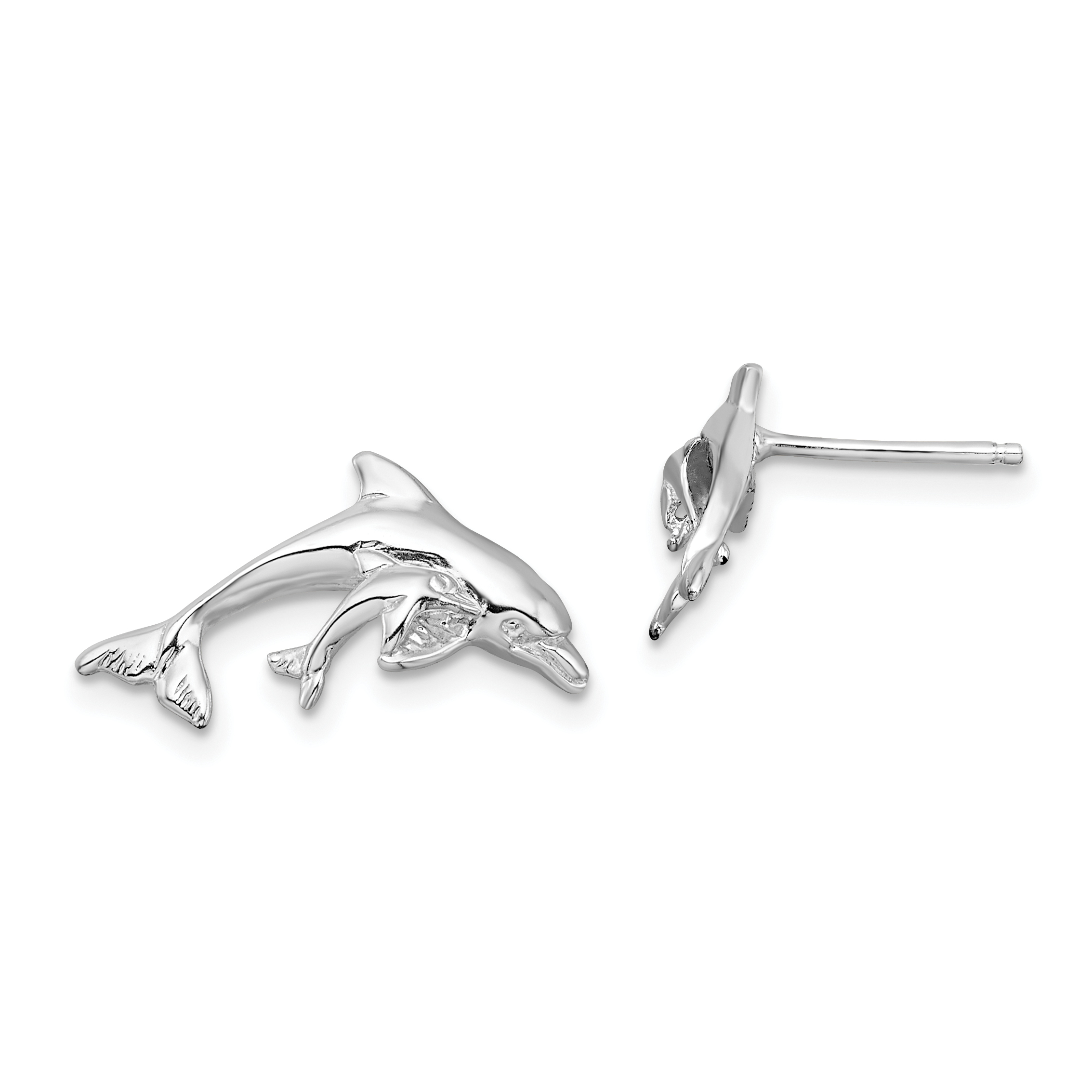 De-Ani Sterling Silver Rhodium-Plated Polished Dolphin and Baby Post Earrings (QE15472)