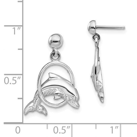 De-Ani Sterling Silver Rhodium-Plated Dolphin in Hoop Dangle Post Earrings