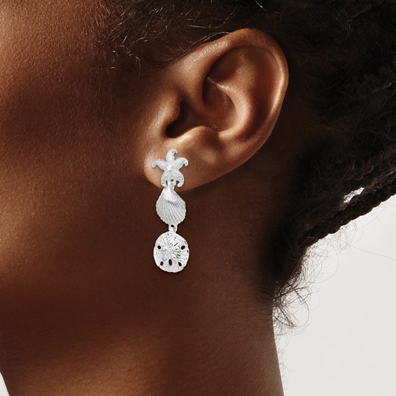 De-Ani Sterling Silver Rhodium-Plated Polished Sea Life Dangle Post Earrings