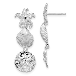 De-Ani Sterling Silver Rhodium-Plated Polished Sea Life Dangle Post Earrings