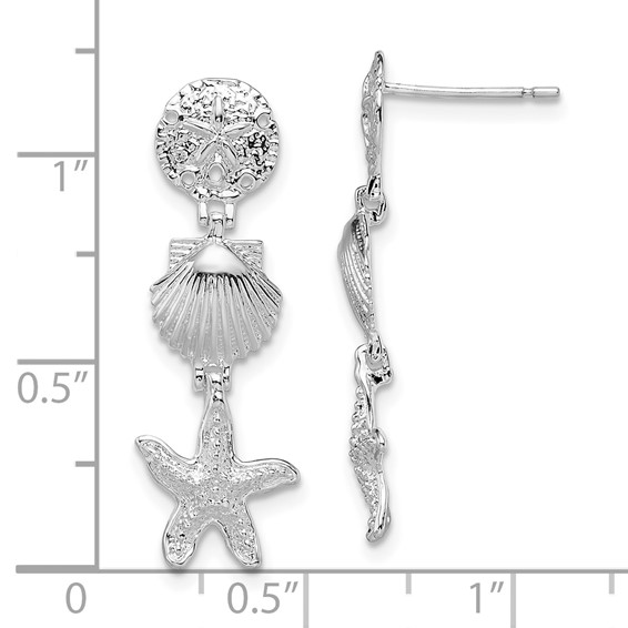 De-Ani Sterling Silver Rhodium-Plated Polished Sea Life Dangle Post Earrings