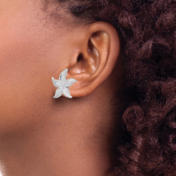 De-Ani Sterling Silver Rhodium-Plated Polished Starfish Post Earrings