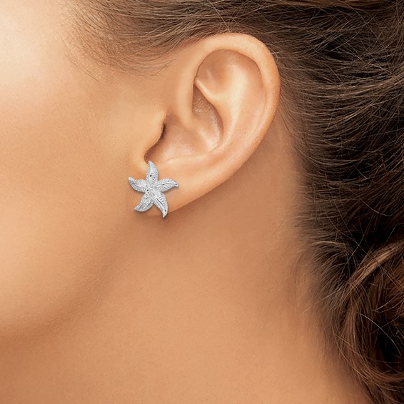 De-Ani Sterling Silver Rhodium-Plated Polished Small Starfish Post Earrings