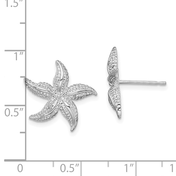 De-Ani Sterling Silver Rhodium-Plated Polished Small Starfish Post Earrings
