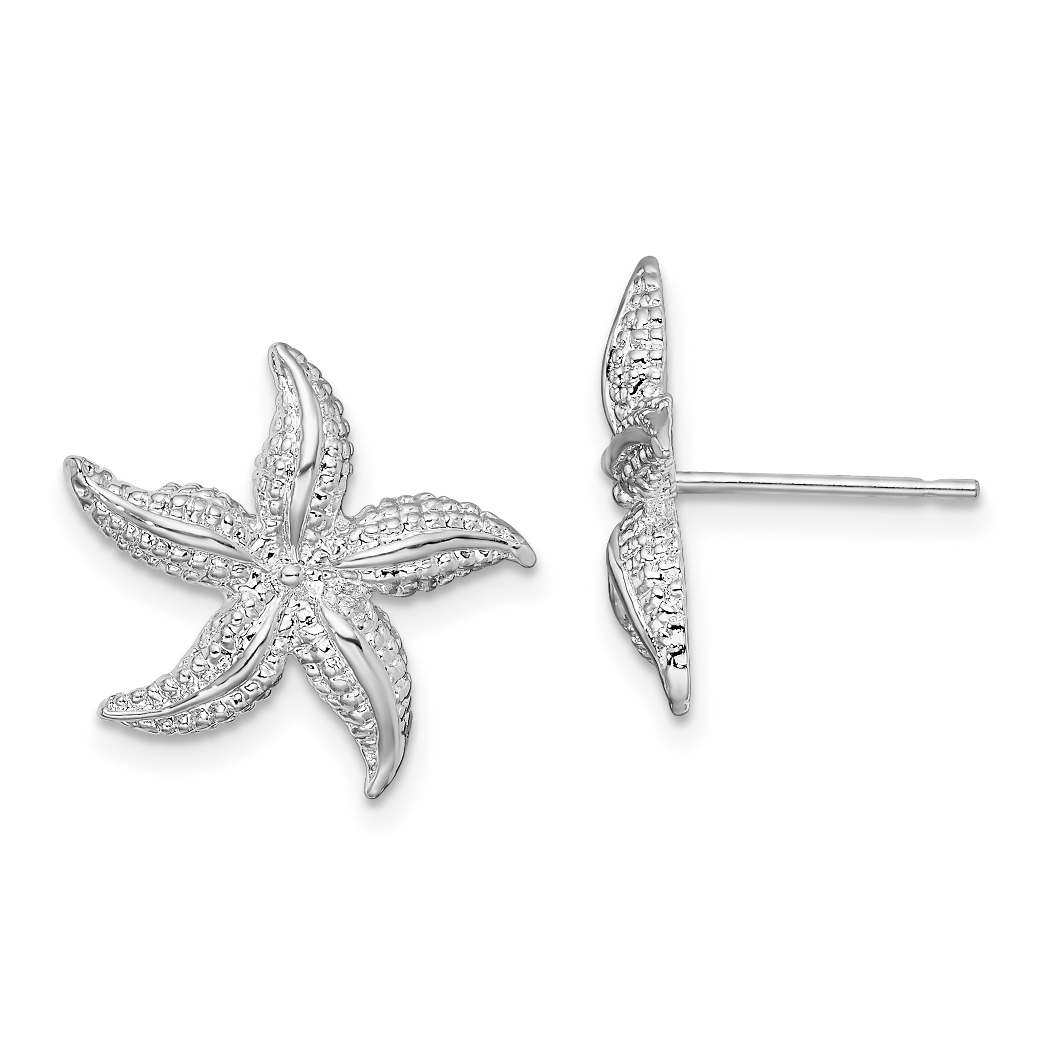 De-Ani Sterling Silver Rhodium-Plated Polished Small Starfish Post Earrings (QE15484)