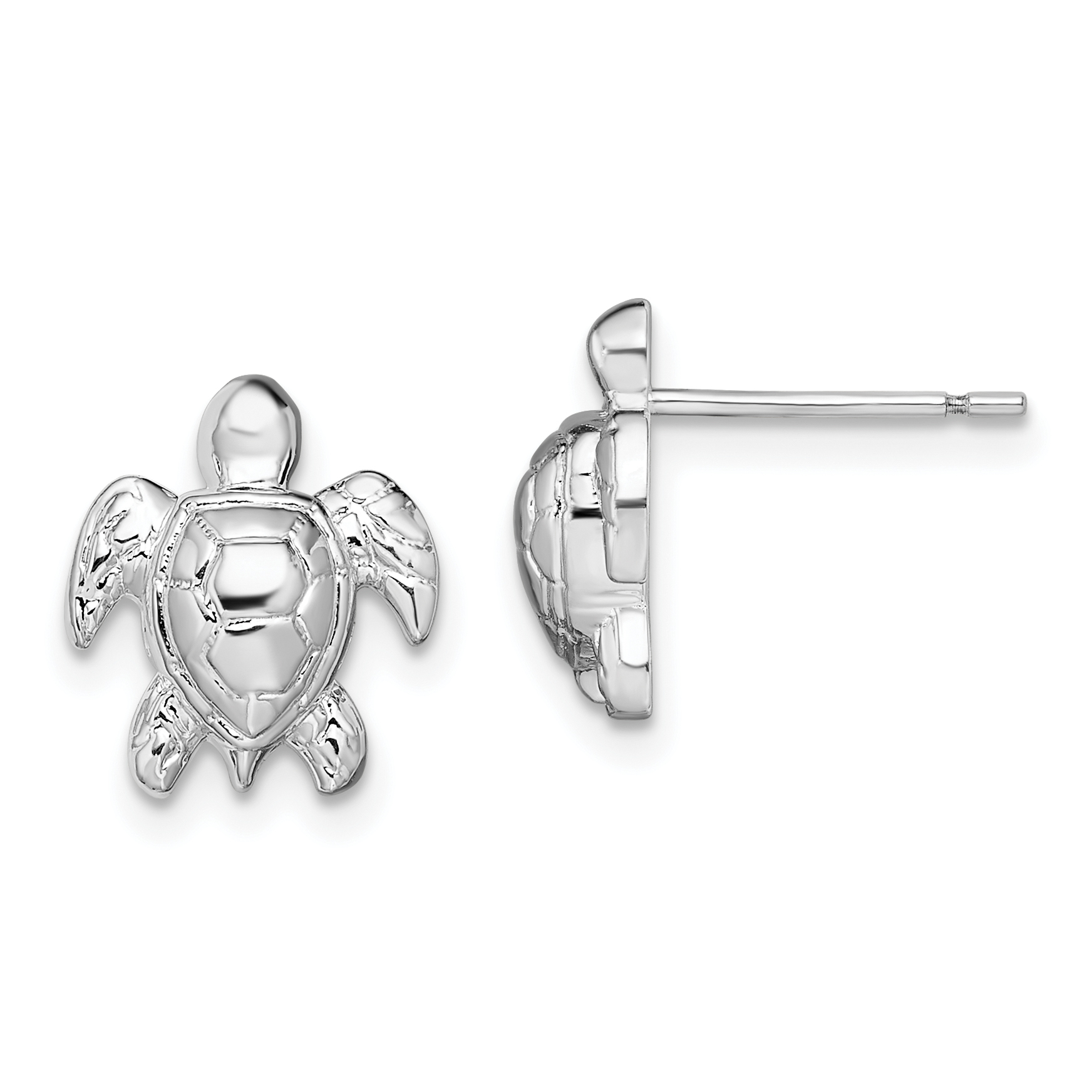 De-Ani Sterling Silver Rhodium-Plated Polished Mini Sea Turtle Post Earrings (QE15485)