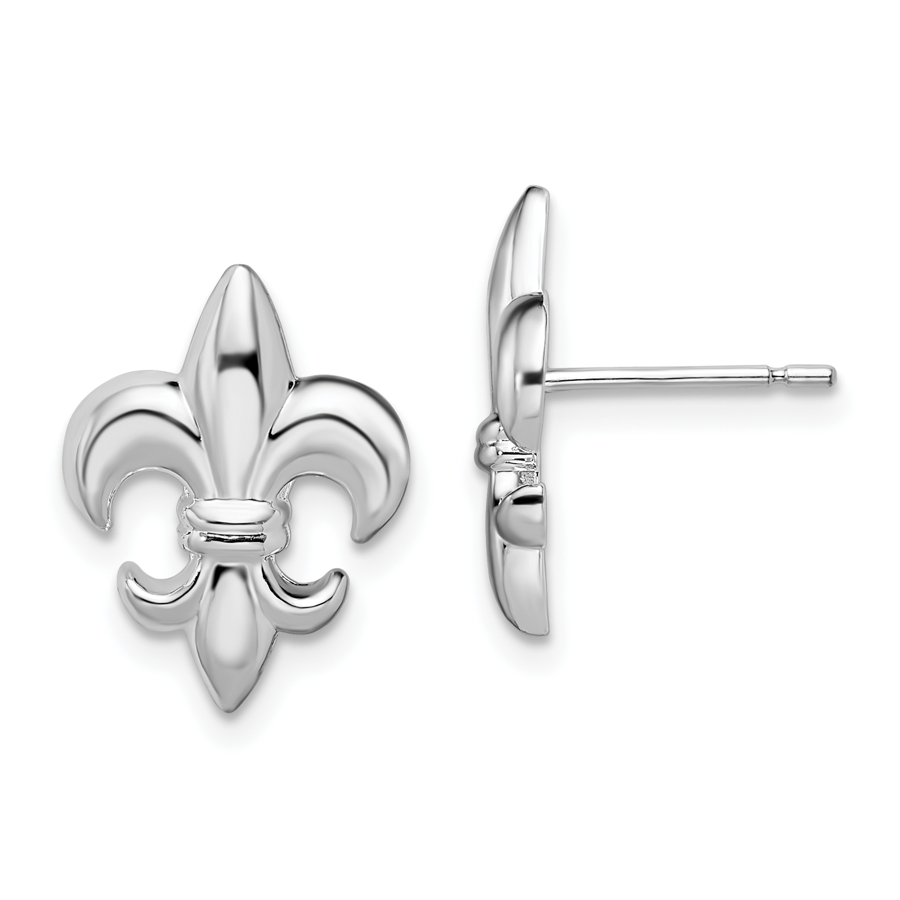 De-Ani Sterling Silver Rhodium-Plated Polished Small Fleur de Lis Post Earrings (QE15487)