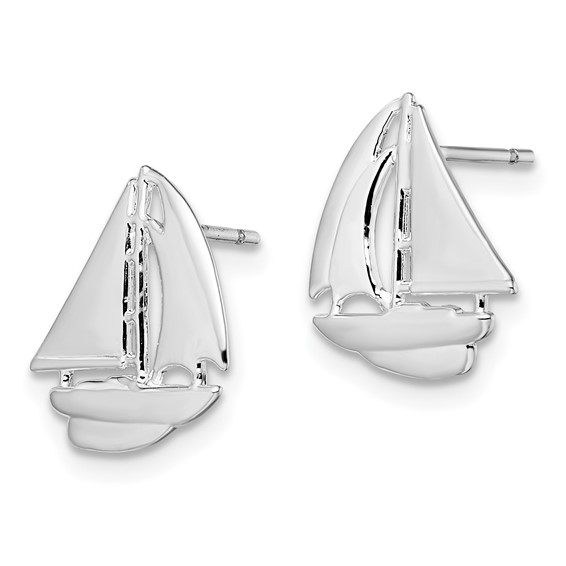 De-Ani Sterling Silver Rhodium-Plated Polished Small Sailboat Post Earrings