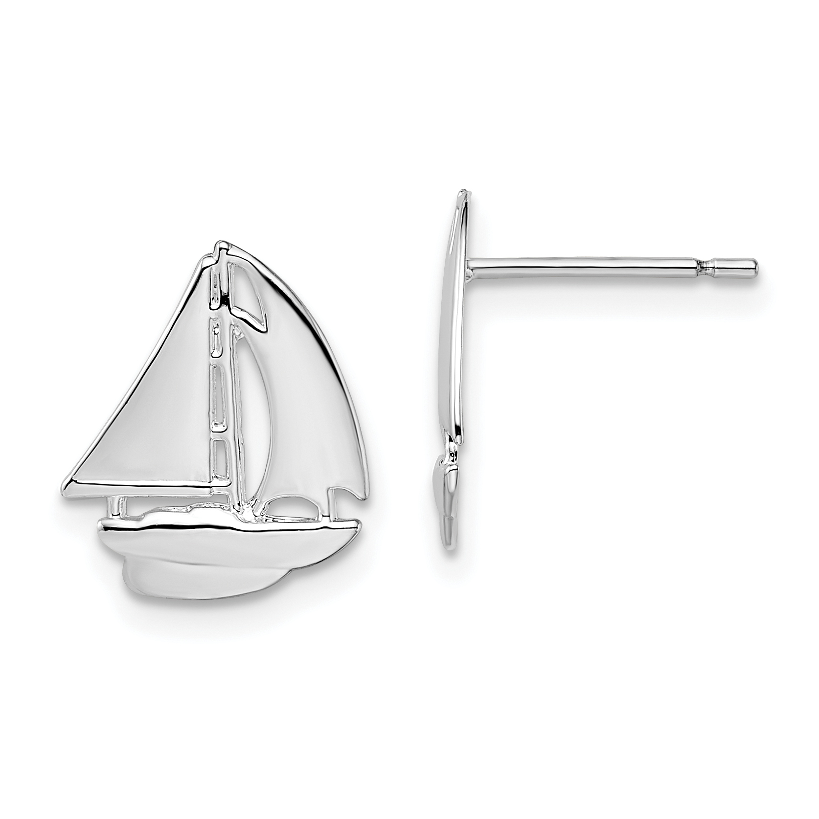 De-Ani Sterling Silver Rhodium-Plated Polished Small Sailboat Post Earrings (QE15489)