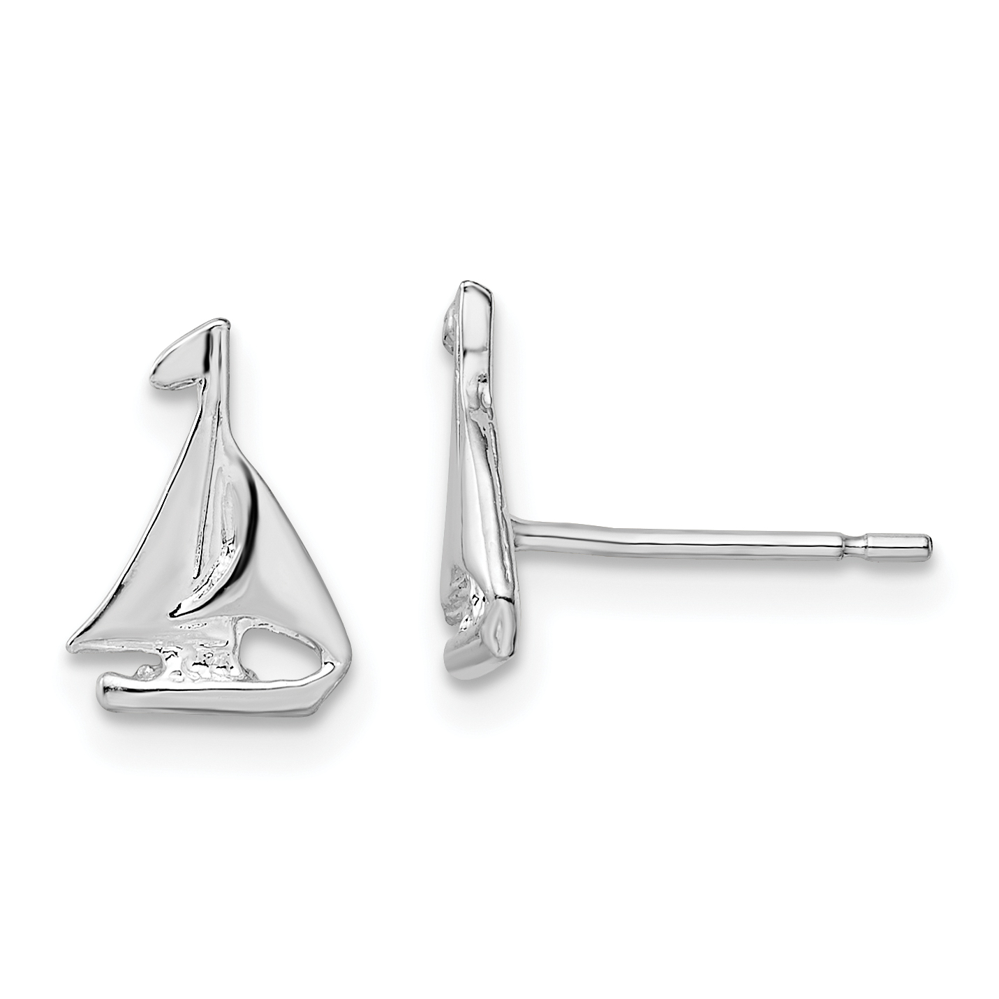 De-Ani Sterling Silver Rhodium-Plated Polished Mini Sailboat Post Earrings (QE15490)