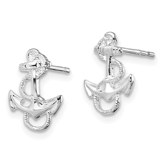 De-Ani Sterling Silver Rhodium-Plated Polished Anchor with Rope Post Earrings